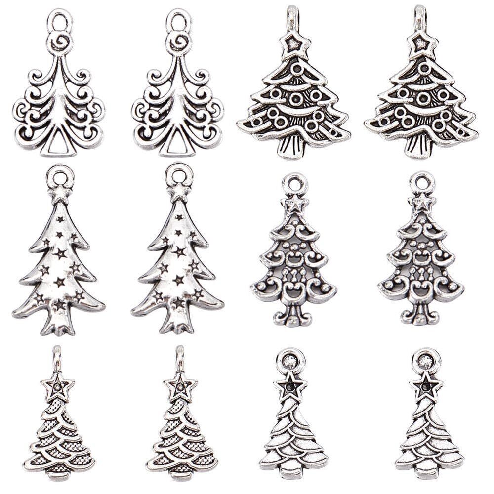 2460 1 Box 120Pcs 6 Style Christmas Tree Charms Christmas Charms Bulk Tibet